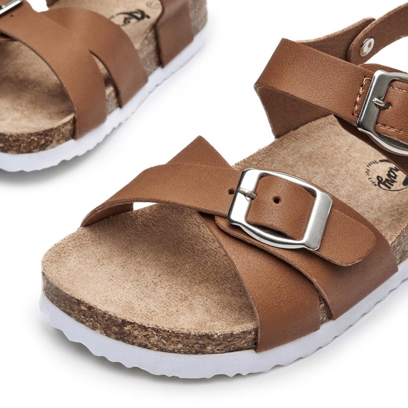 Trary Girls Brown Sandals Open Toe Casual Summer Shoes with Cork Footbed Comfortable Sandals for Girls, Little Kids Size 3 - Image 3